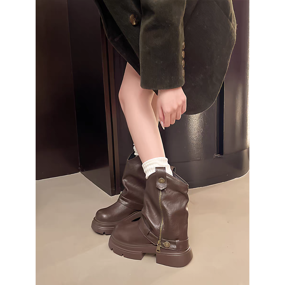 皮革V口厚底馬丁靴 切爾西靴 中筒靴 煙管靴 短靴 切爾西靴 粗跟中筒機車靴 小短靴 皮靴 粗跟短靴 軟皮 G8079-細節圖9