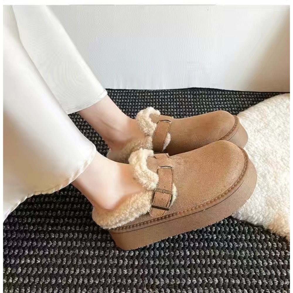 韓國東大門 厚底勃肯羊羔毛毛拖鞋 加絨加厚雪地靴 舒適保暖 毛絨拖鞋 雪靴拖鞋 外穿拖鞋 厚底拖鞋 家居拖鞋 G9077-細節圖2