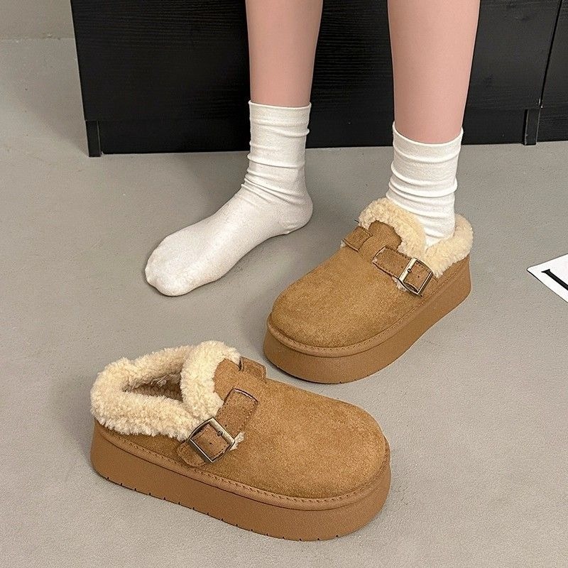 韓國東大門 厚底勃肯羊羔毛毛拖鞋 加絨加厚雪地靴 舒適保暖 毛絨拖鞋 雪靴拖鞋 外穿拖鞋 厚底拖鞋 家居拖鞋 G9077-細節圖3