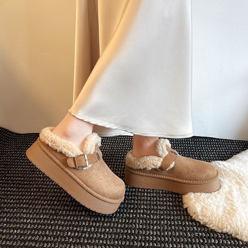 韓國東大門 厚底勃肯羊羔毛毛拖鞋 加絨加厚雪地靴 舒適保暖 毛絨拖鞋 雪靴拖鞋 外穿拖鞋 厚底拖鞋 家居拖鞋 G9077-細節圖4