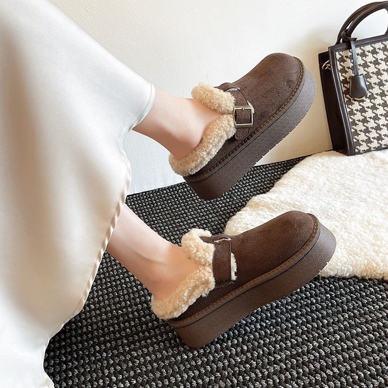 韓國東大門 厚底勃肯羊羔毛毛拖鞋 加絨加厚雪地靴 舒適保暖 毛絨拖鞋 雪靴拖鞋 外穿拖鞋 厚底拖鞋 家居拖鞋 G9077-細節圖5