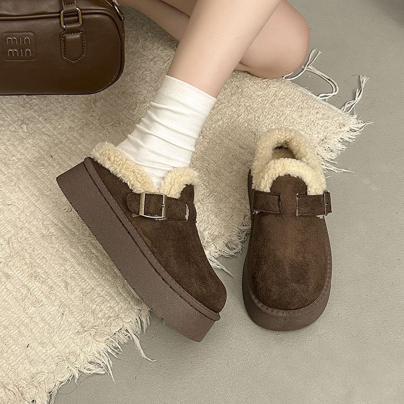 韓國東大門 厚底勃肯羊羔毛毛拖鞋 加絨加厚雪地靴 舒適保暖 毛絨拖鞋 雪靴拖鞋 外穿拖鞋 厚底拖鞋 家居拖鞋 G9077-細節圖6