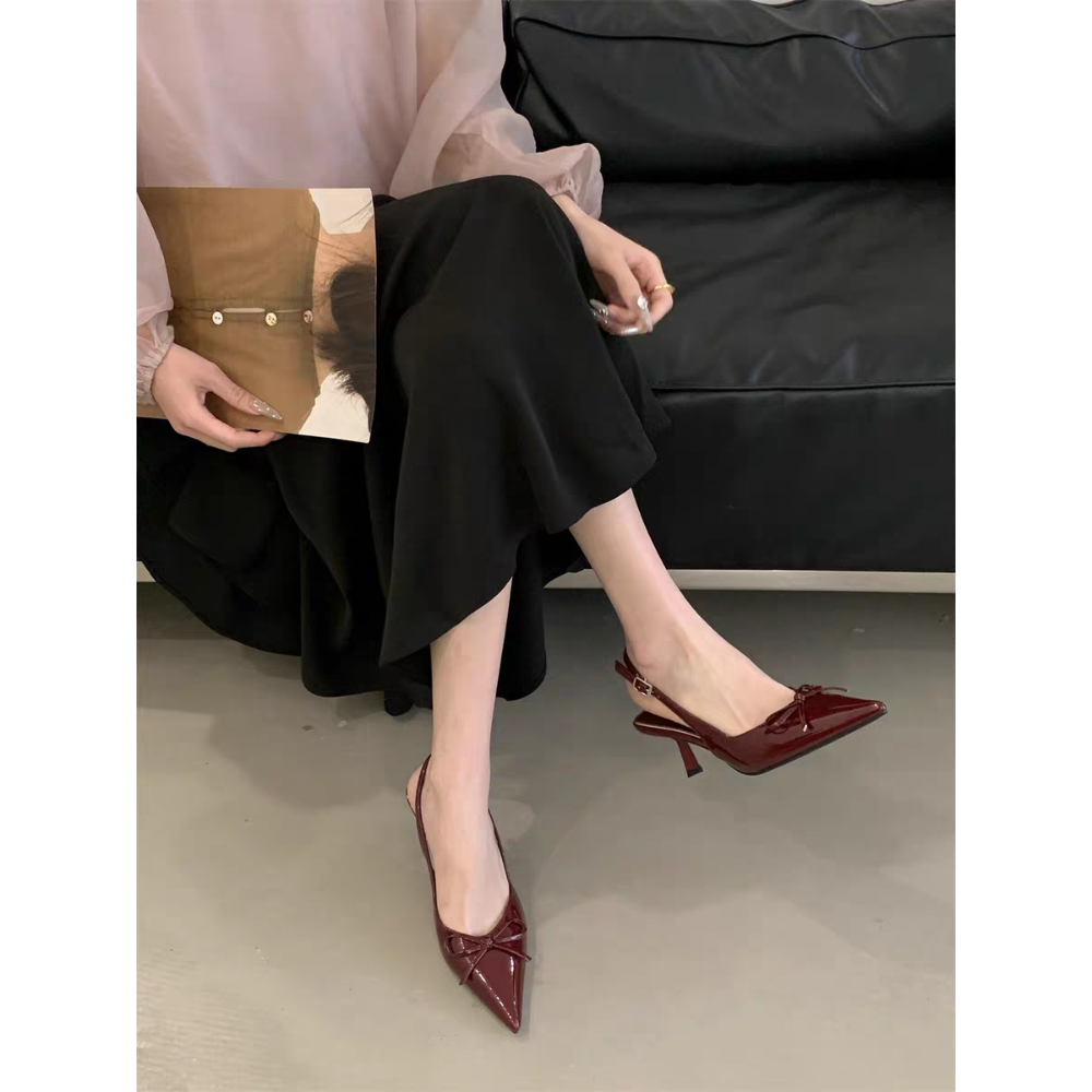 韓國東大門 尖頭跟鞋 瑪麗珍鞋後帶涼鞋 尖頭前包後涼鞋 尖頭跟鞋 低跟鞋 涼鞋 尖頭鞋 OL 通勤 瑪麗珍鞋 2308-細節圖5