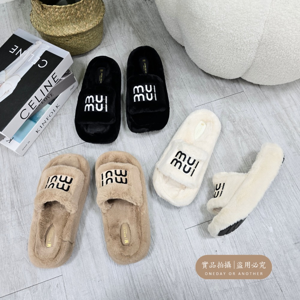 刺繡毛絨拖鞋 厚底拖鞋 居家拖鞋 秋冬保暖 室內外可穿 厚底毛毛拖鞋 韓版防滑 可愛羊羔毛拖鞋 軟底舒適 H819-細節圖2