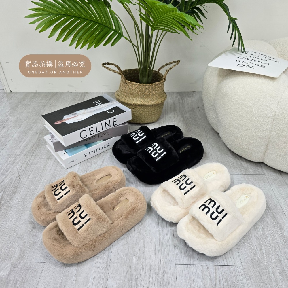 刺繡毛絨拖鞋 厚底拖鞋 居家拖鞋 秋冬保暖 室內外可穿 厚底毛毛拖鞋 韓版防滑 可愛羊羔毛拖鞋 軟底舒適 H819-細節圖3