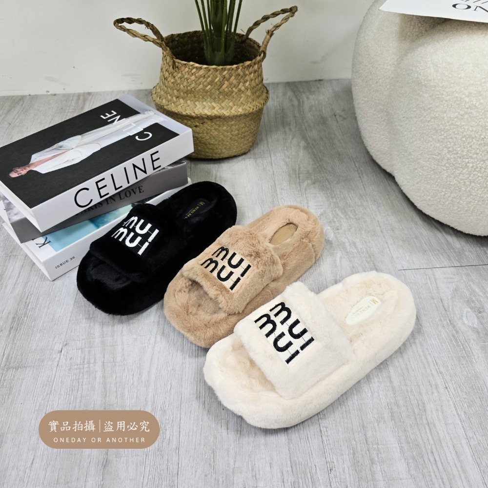刺繡毛絨拖鞋 厚底拖鞋 居家拖鞋 秋冬保暖 室內外可穿 厚底毛毛拖鞋 韓版防滑 可愛羊羔毛拖鞋 軟底舒適 H819-細節圖4