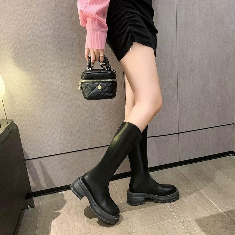 顯瘦V口素面後拉鍊長靴 中筒靴 圓頭靴 靴子女 女靴 靴子 長靴女 膝下靴 皮靴 高筒靴 G8550-細節圖3