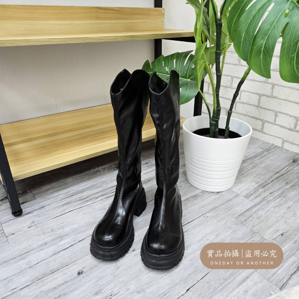 顯瘦V口素面後拉鍊長靴 中筒靴 圓頭靴 靴子女 女靴 靴子 長靴女 膝下靴 皮靴 高筒靴 G8550-細節圖7