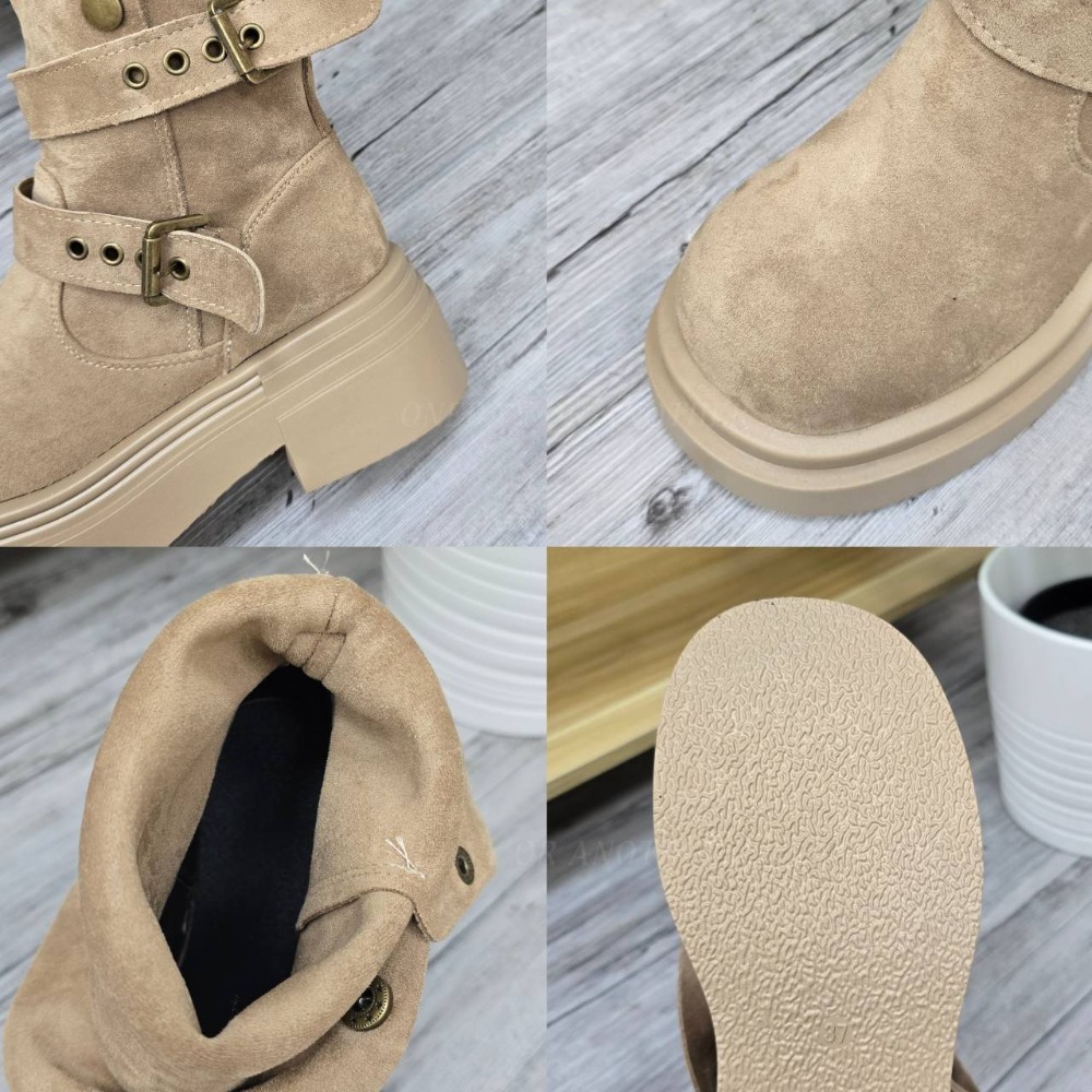 兩種穿法♥️絨布金屬雙帶圓頭厚底靴 厚底長靴 瘦瘦靴 長筒靴 高筒 增高 厚底 顯瘦 騎士靴 長靴 膝下靴 G2185-細節圖10