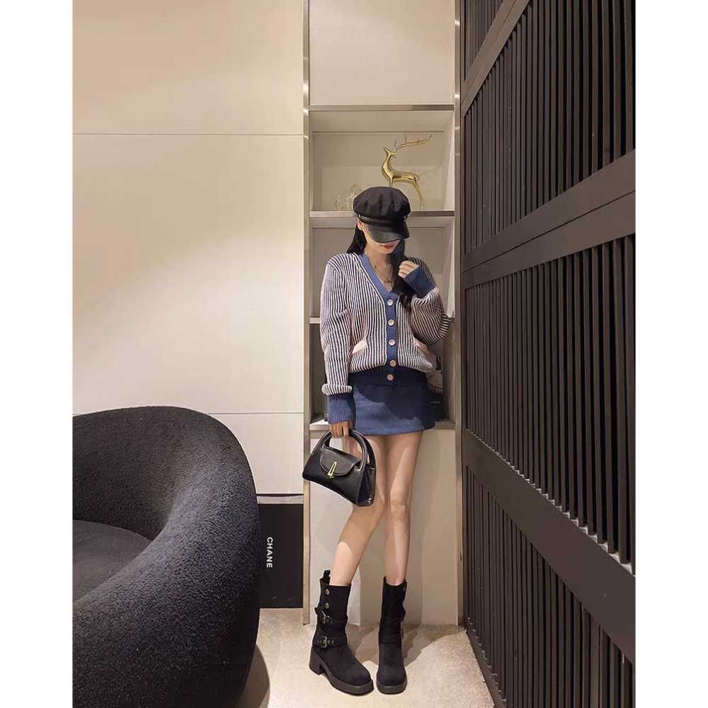 兩種穿法🤎質感麂皮釦環兩穿粗跟靴 防滑厚底長靴 瘦瘦靴 長筒靴 高筒 增高 厚底 顯瘦 騎士靴 長靴 膝下靴 7998-細節圖2