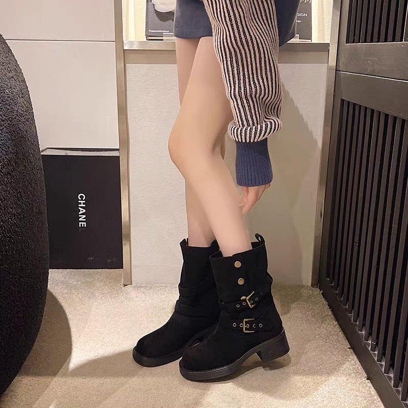 兩種穿法🤎質感麂皮釦環兩穿粗跟靴 防滑厚底長靴 瘦瘦靴 長筒靴 高筒 增高 厚底 顯瘦 騎士靴 長靴 膝下靴 7998-細節圖3