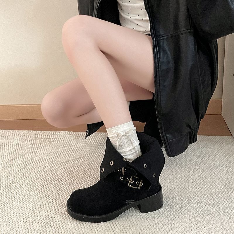 兩種穿法🤎質感麂皮釦環兩穿粗跟靴 防滑厚底長靴 瘦瘦靴 長筒靴 高筒 增高 厚底 顯瘦 騎士靴 長靴 膝下靴 7998-細節圖4