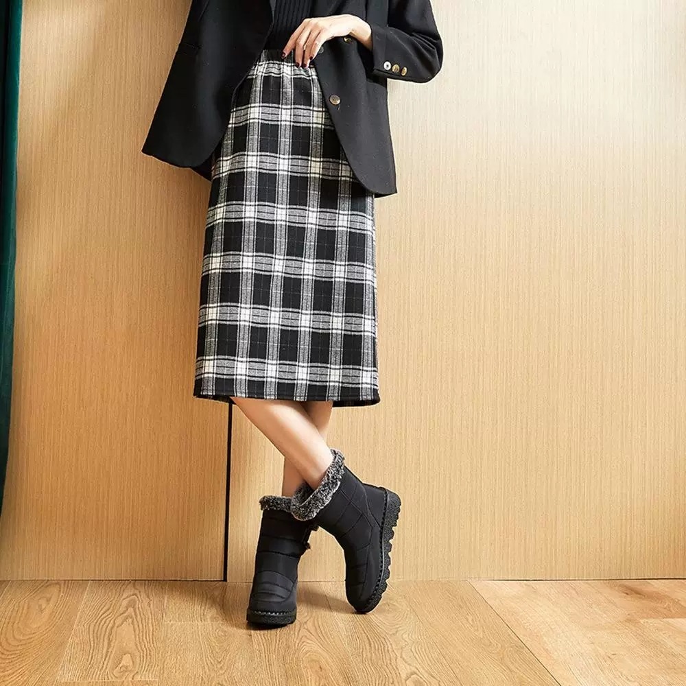 大尺碼43 防潑水雪地靴 防水加絨加厚保暖中筒靴 北海道滑雪靴 舒適保暖 防水雪地靴 防水軍靴 雪靴日本 登山靴HM01-細節圖2