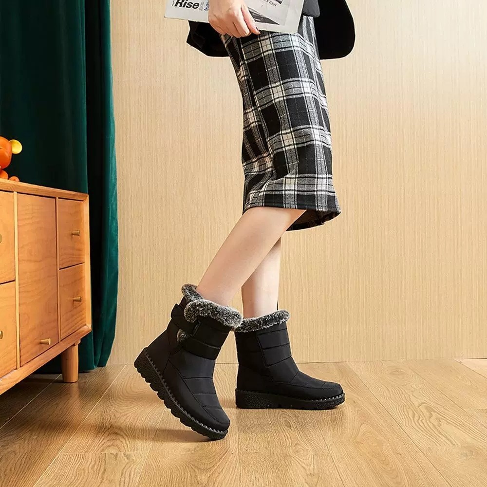 大尺碼43 防潑水雪地靴 防水加絨加厚保暖中筒靴 北海道滑雪靴 舒適保暖 防水雪地靴 防水軍靴 雪靴日本 登山靴HM01-細節圖3