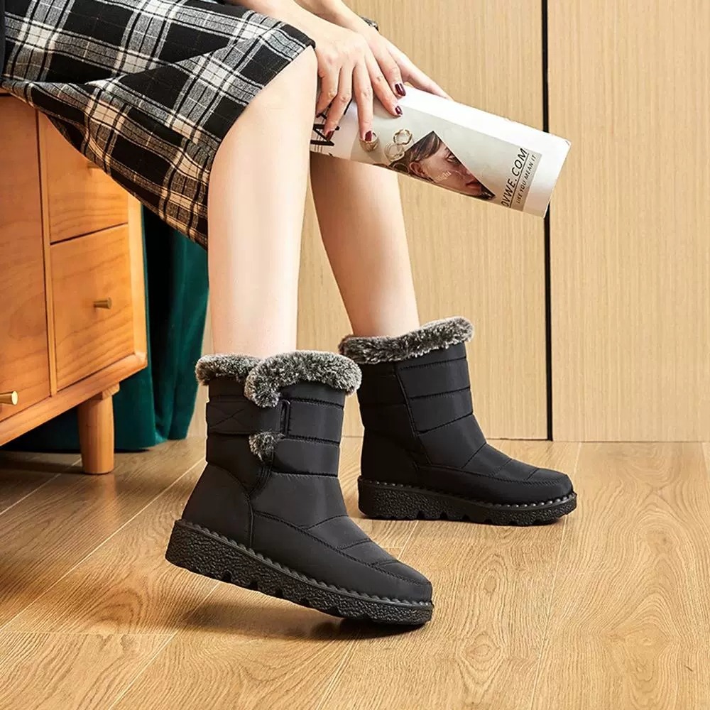 大尺碼43 防潑水雪地靴 防水加絨加厚保暖中筒靴 北海道滑雪靴 舒適保暖 防水雪地靴 防水軍靴 雪靴日本 登山靴HM01-細節圖5