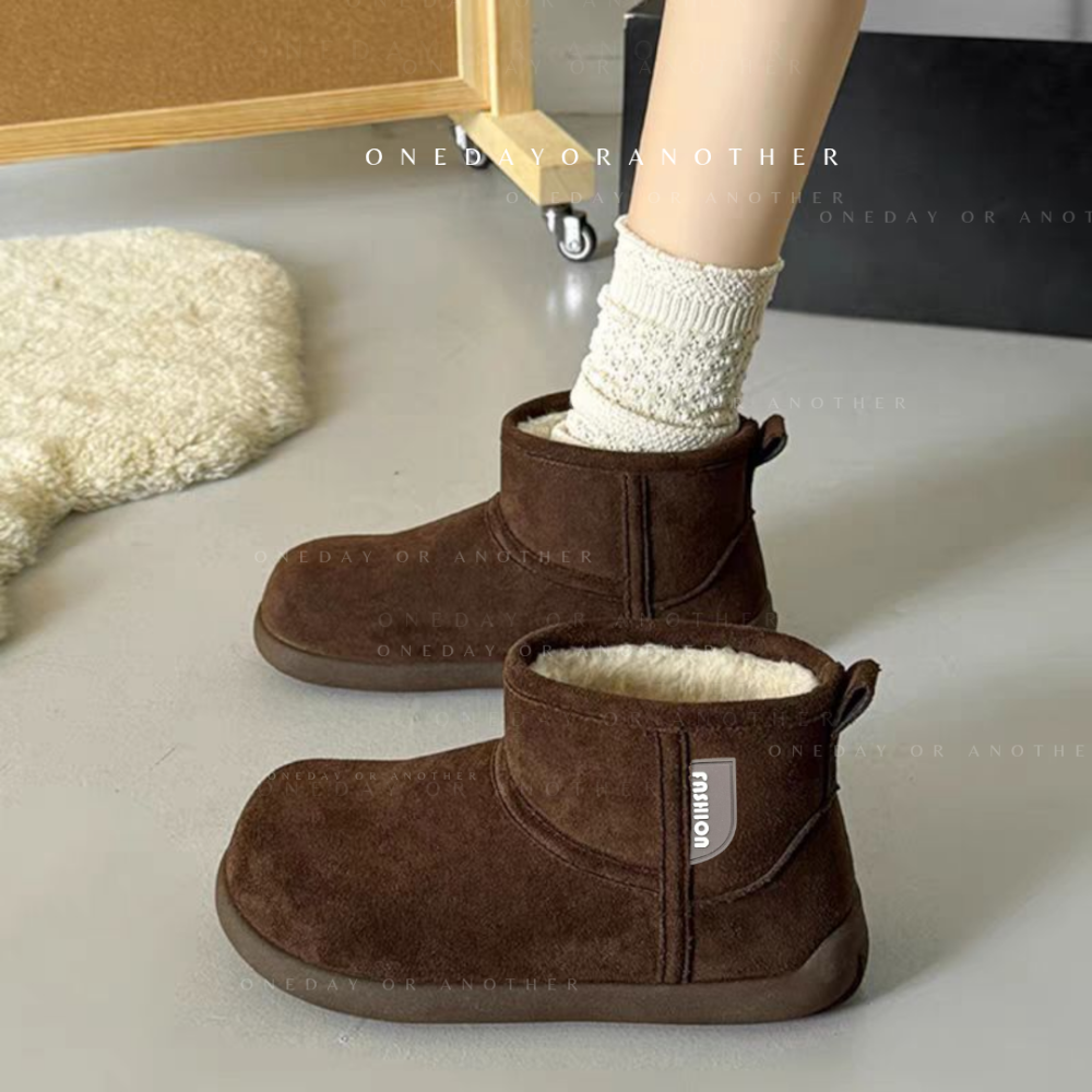 素面內刷毛厚底短靴 保暖雪靴 毛毛靴 厚底毛毛雪靴 內刷毛羊羔毛 增高 厚底 靴子 短筒靴 保暖靴 內鋪毛 G2260-細節圖3