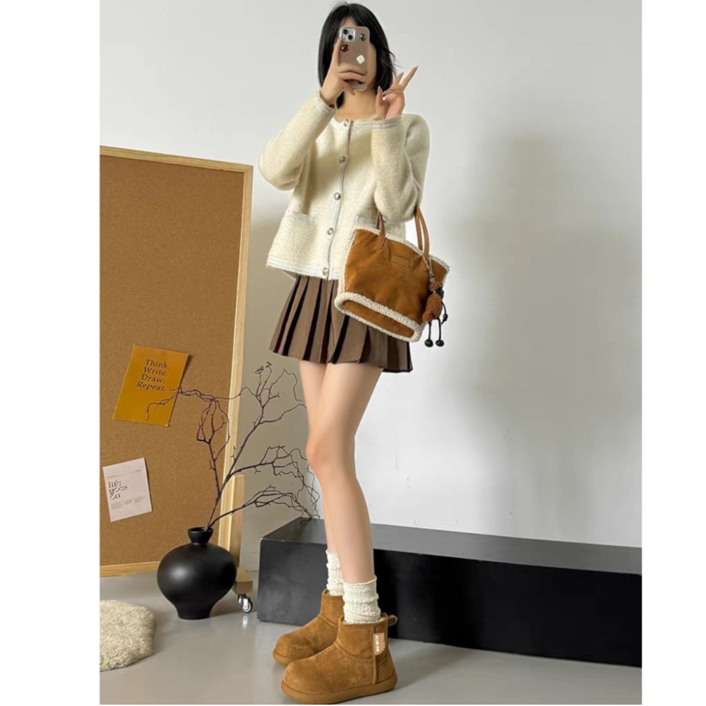 素面內刷毛厚底短靴 保暖雪靴 毛毛靴 厚底毛毛雪靴 內刷毛羊羔毛 增高 厚底 靴子 短筒靴 保暖靴 內鋪毛 G2260-細節圖4