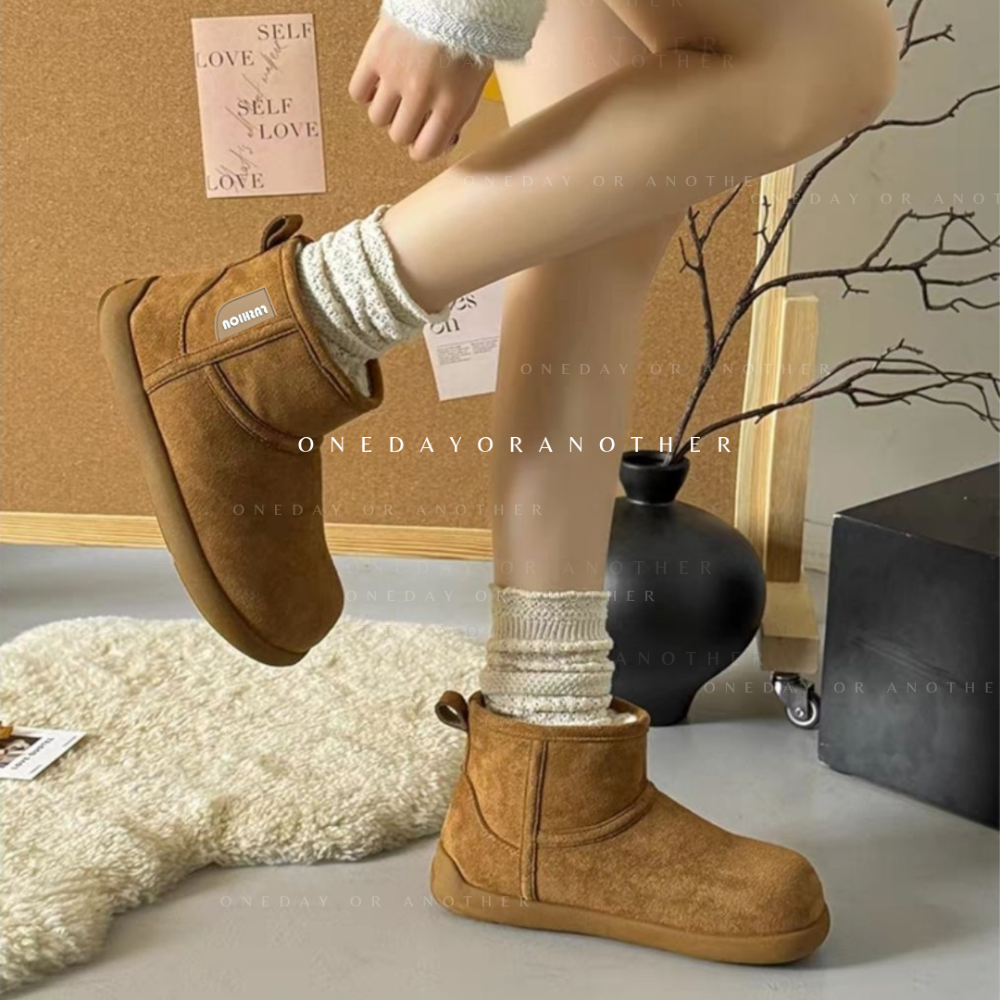 素面內刷毛厚底短靴 保暖雪靴 毛毛靴 厚底毛毛雪靴 內刷毛羊羔毛 增高 厚底 靴子 短筒靴 保暖靴 內鋪毛 G2260-細節圖5