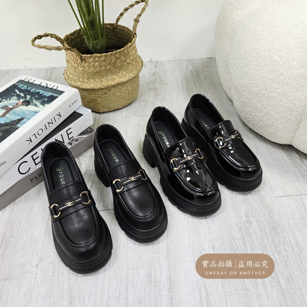 學院金屬馬鞍釦樂福小皮鞋 厚底大粗跟 方頭紳士鞋 復古英倫風 包鞋 厚底鞋 鬆糕底 增高底 紳士鞋 樂福鞋 小皮鞋505-細節圖2