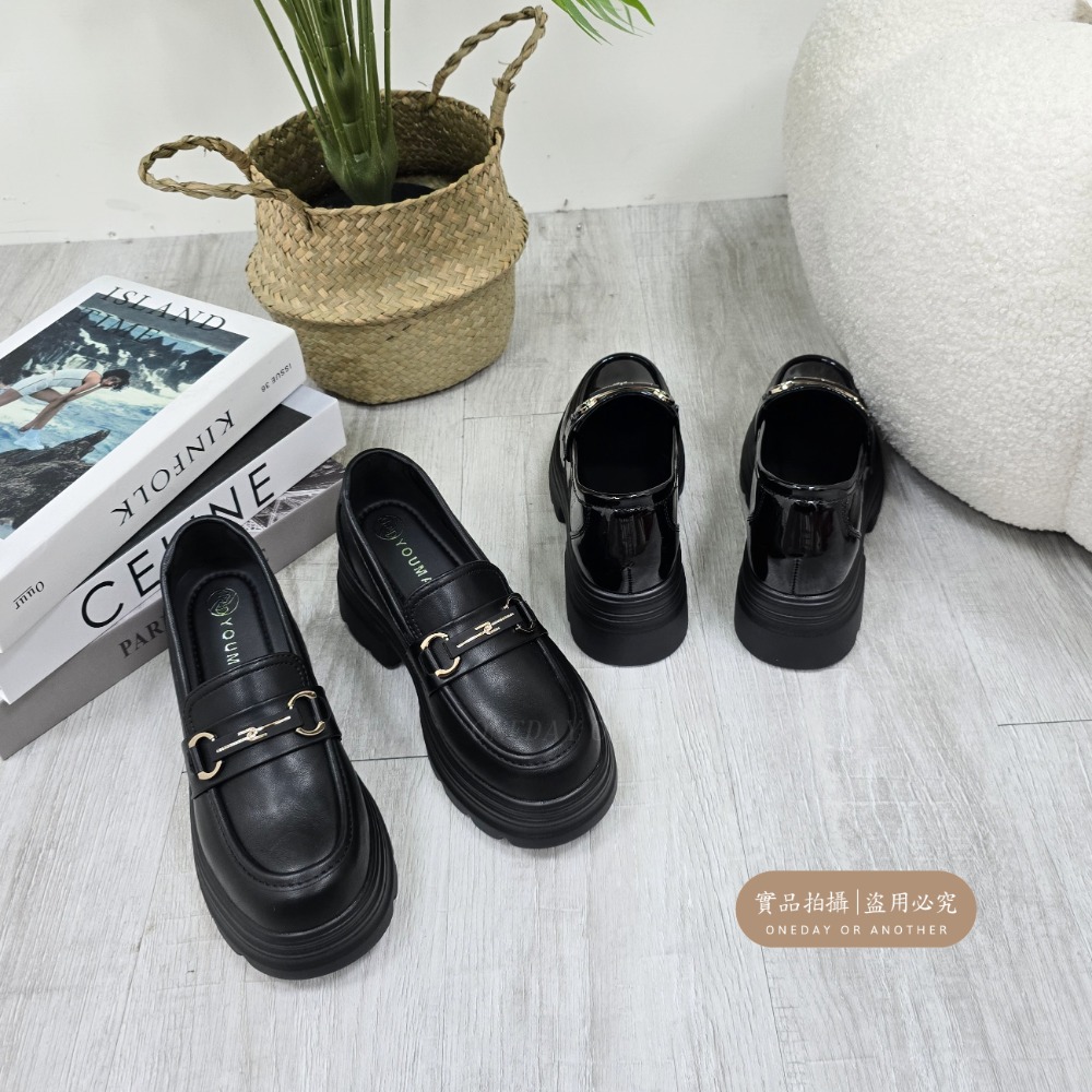 學院金屬馬鞍釦樂福小皮鞋 厚底大粗跟 方頭紳士鞋 復古英倫風 包鞋 厚底鞋 鬆糕底 增高底 紳士鞋 樂福鞋 小皮鞋505-細節圖3