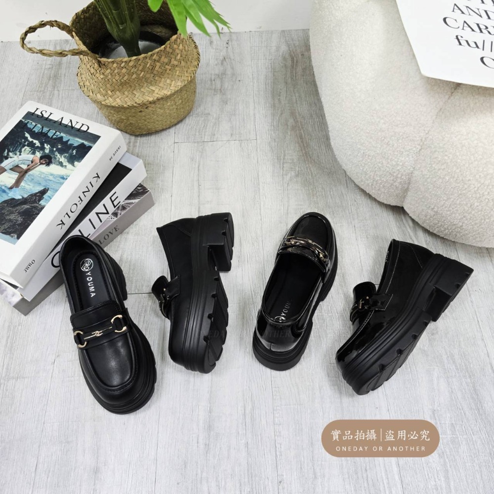 學院金屬馬鞍釦樂福小皮鞋 厚底大粗跟 方頭紳士鞋 復古英倫風 包鞋 厚底鞋 鬆糕底 增高底 紳士鞋 樂福鞋 小皮鞋505-細節圖5