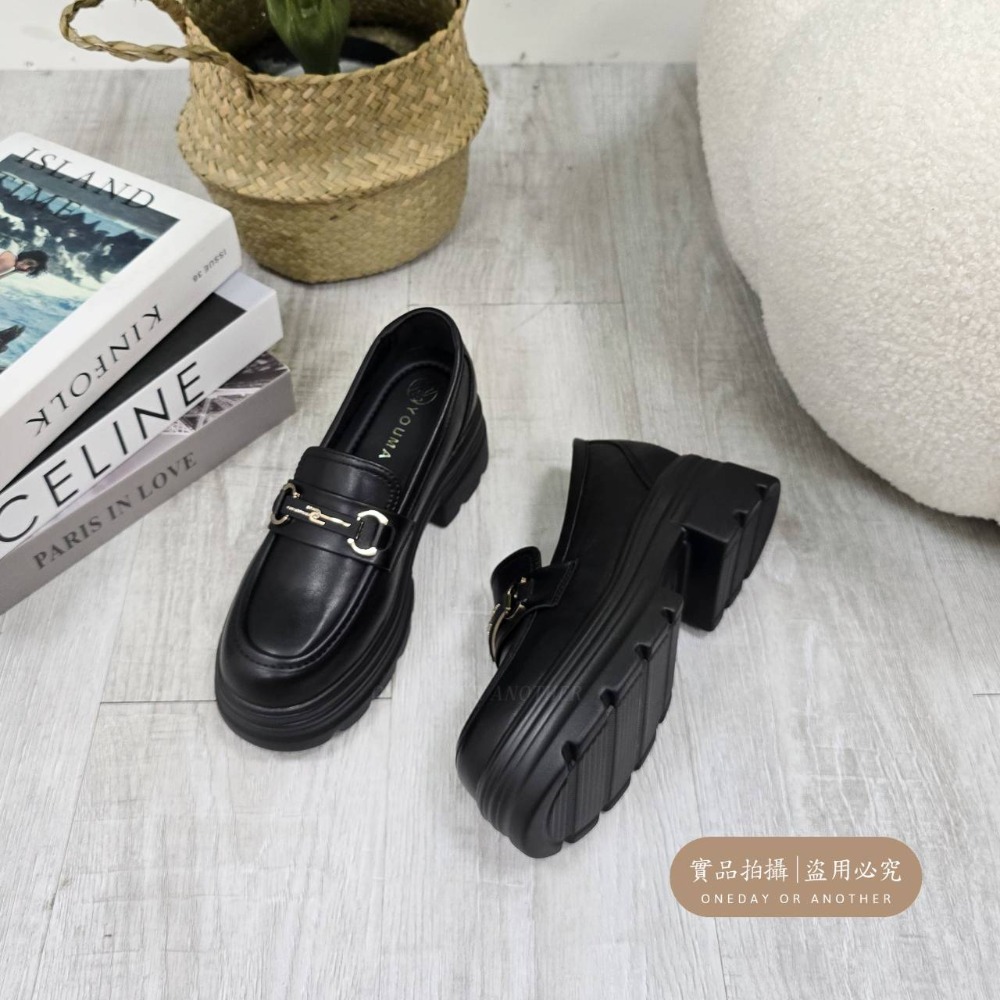 學院金屬馬鞍釦樂福小皮鞋 厚底大粗跟 方頭紳士鞋 復古英倫風 包鞋 厚底鞋 鬆糕底 增高底 紳士鞋 樂福鞋 小皮鞋505-細節圖8