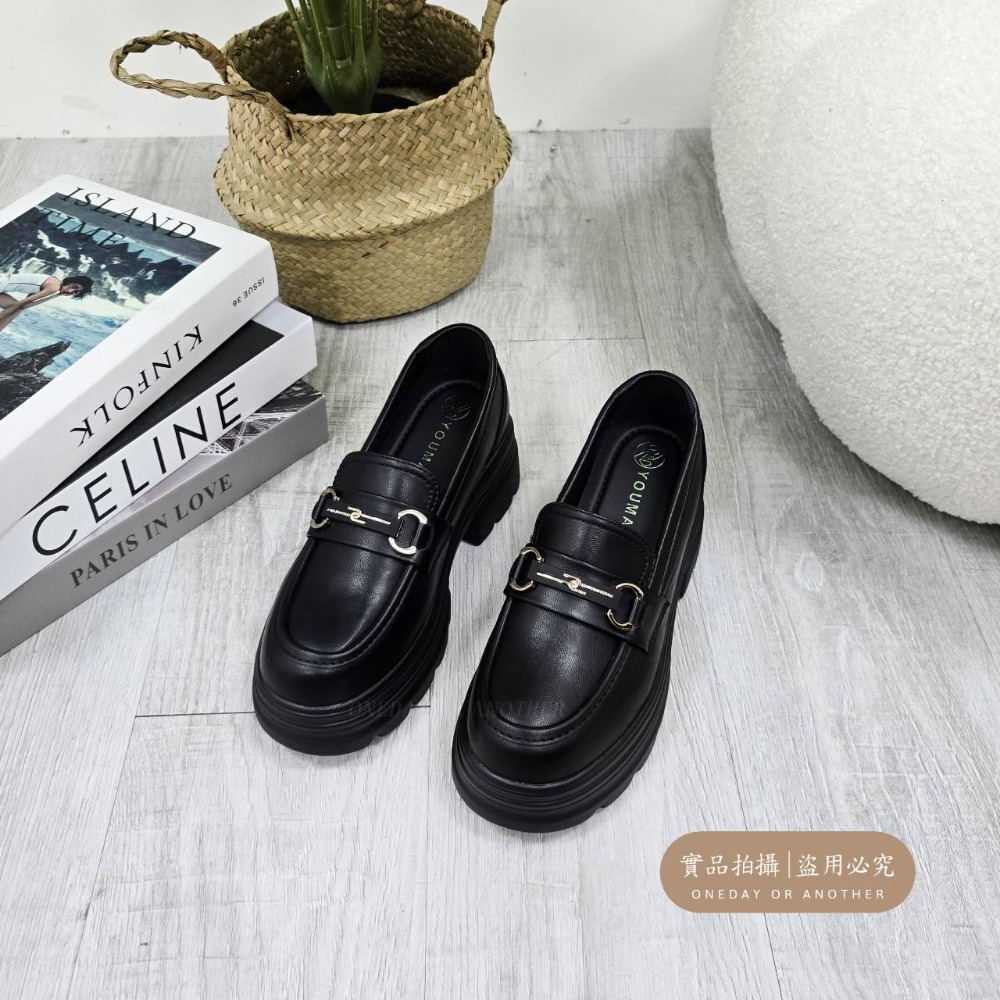 學院金屬馬鞍釦樂福小皮鞋 厚底大粗跟 方頭紳士鞋 復古英倫風 包鞋 厚底鞋 鬆糕底 增高底 紳士鞋 樂福鞋 小皮鞋505-細節圖9