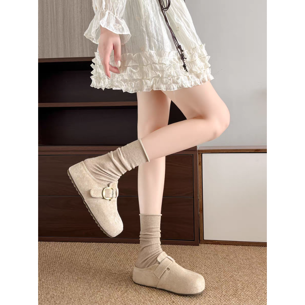 韓國東大門 勃肯鞋 魔鬼氈 半拖 拖鞋 前包後空 懶人鞋 麂皮絨面 半包鞋 柏肯包頭 厚底拖鞋 包頭鞋 穆勒鞋 8335-細節圖5