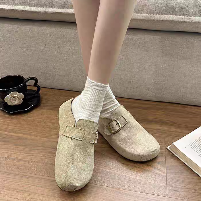 韓國東大門 勃肯鞋 魔鬼氈 半拖 拖鞋 前包後空 懶人鞋 麂皮絨面 半包鞋 柏肯包頭 厚底拖鞋 包頭鞋 穆勒鞋 8335-細節圖6