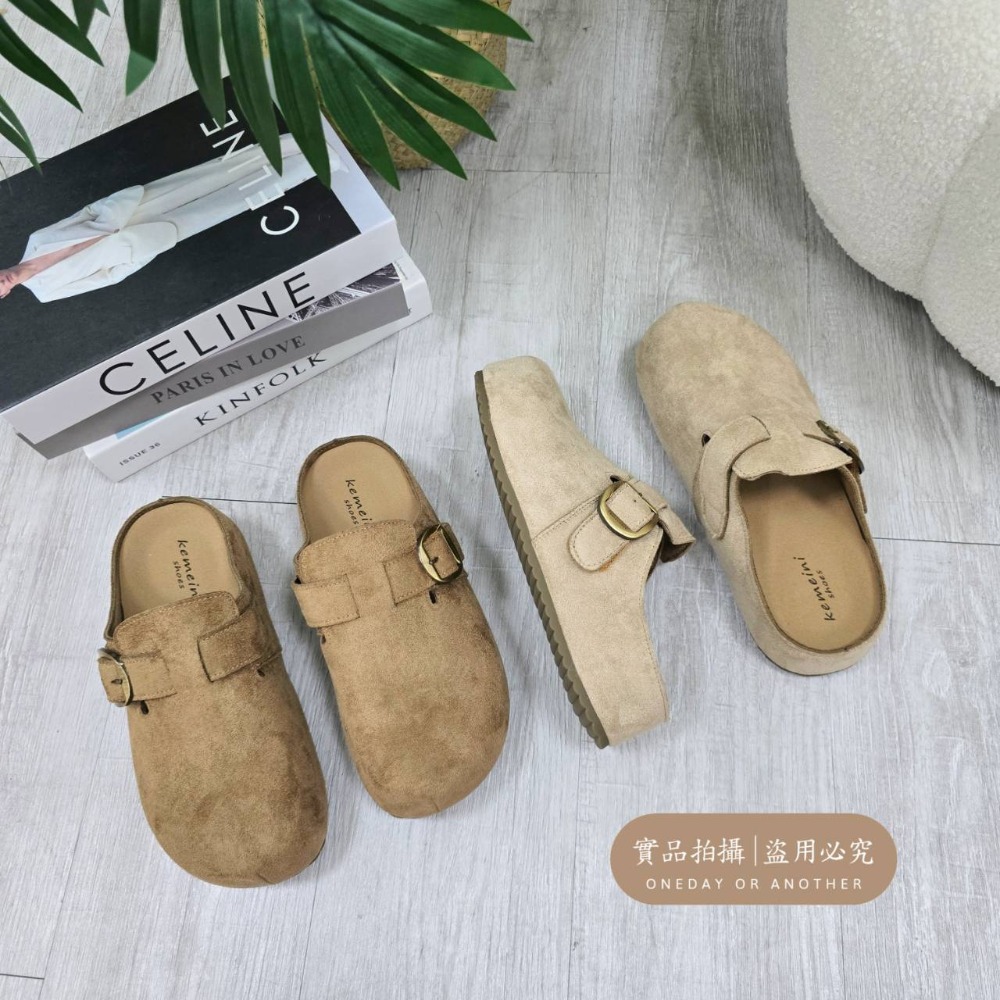 韓國東大門 勃肯鞋 魔鬼氈 半拖 拖鞋 前包後空 懶人鞋 麂皮絨面 半包鞋 柏肯包頭 厚底拖鞋 包頭鞋 穆勒鞋 8335-細節圖8