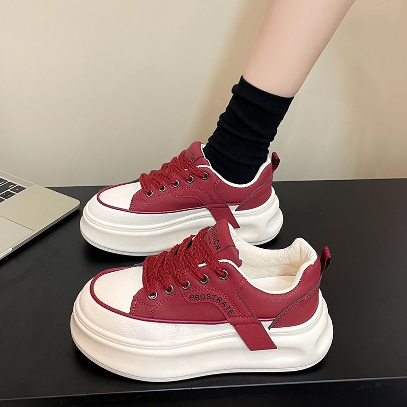 韓國東大門 綁帶厚底小白鞋 休閒鞋 平底鞋 厚底鞋 增高鞋 板鞋 包鞋 文青 綁帶休閒鞋 美拉德 顯瘦款 HB277-細節圖7