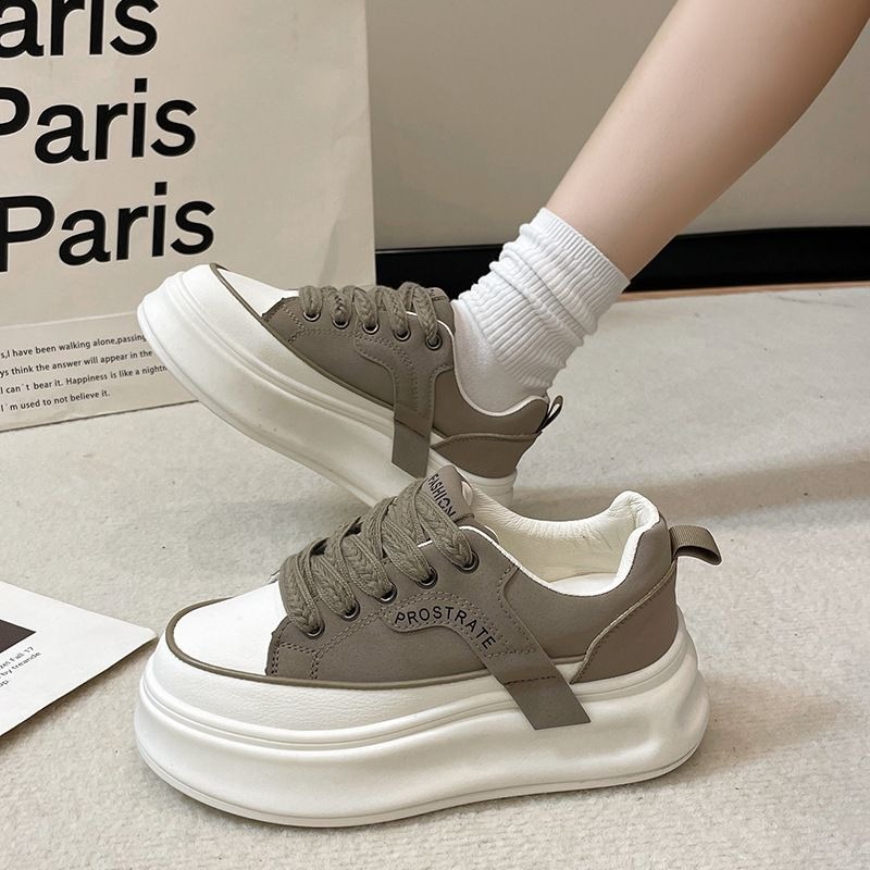 韓國東大門 綁帶厚底小白鞋 休閒鞋 平底鞋 厚底鞋 增高鞋 板鞋 包鞋 文青 綁帶休閒鞋 美拉德 顯瘦款 HB277-細節圖8