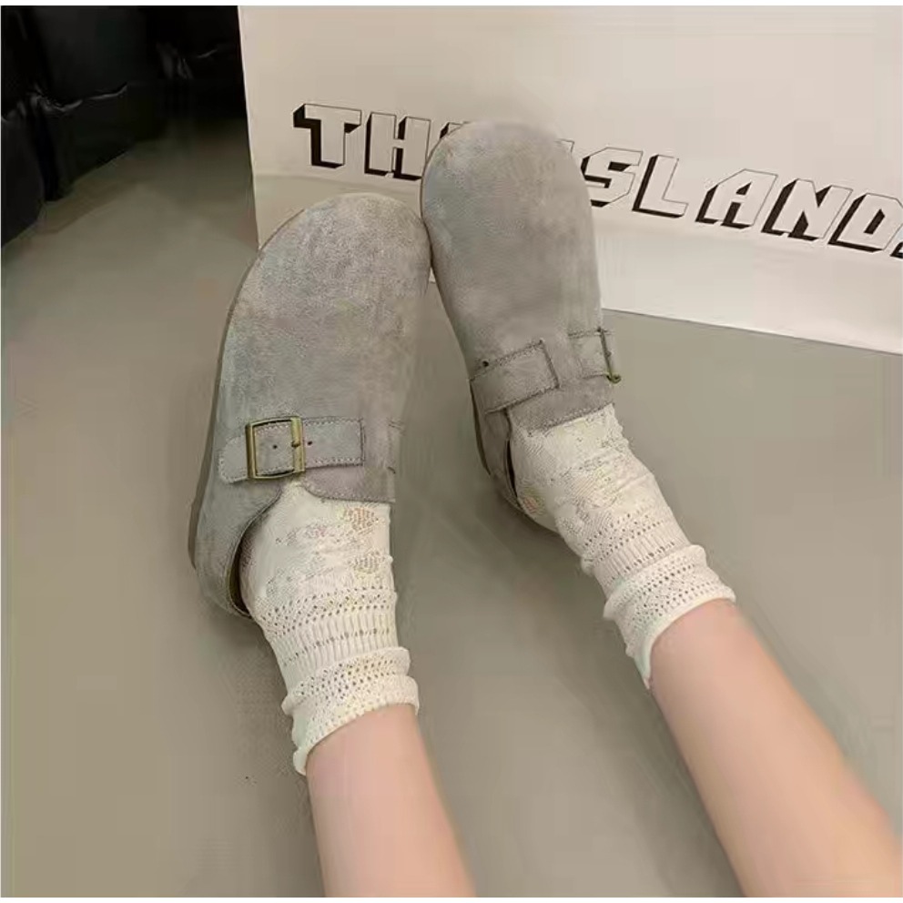 經典麂皮勃肯鞋 半拖 拖鞋 前包後空 麂皮 半包柏肯包頭 懶人拖 穆勒鞋 包頭鞋 包頭拖鞋 涼鞋 拖鞋女 拖鞋M99-1-細節圖3