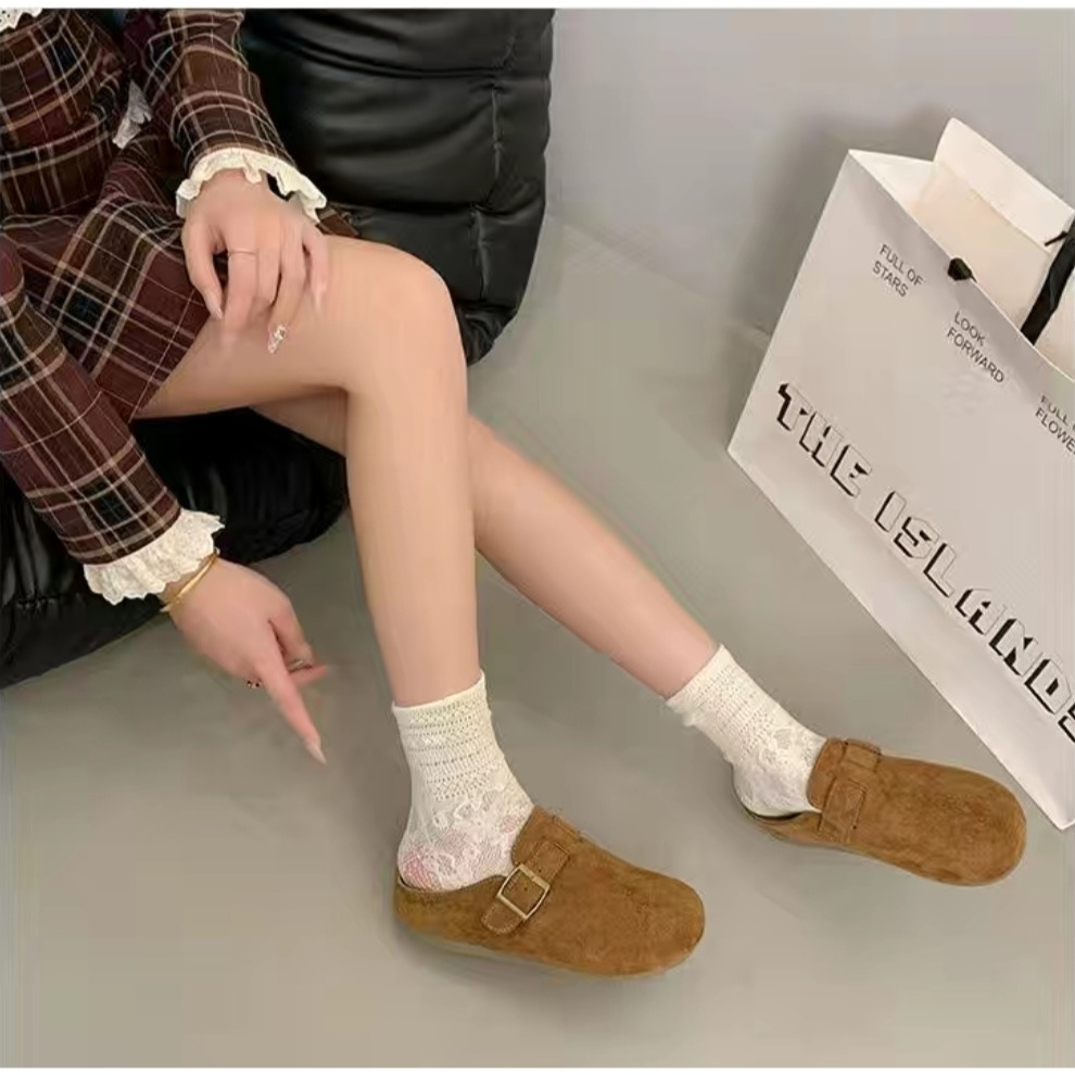 經典麂皮勃肯鞋 半拖 拖鞋 前包後空 麂皮 半包柏肯包頭 懶人拖 穆勒鞋 包頭鞋 包頭拖鞋 涼鞋 拖鞋女 拖鞋M99-1-細節圖4