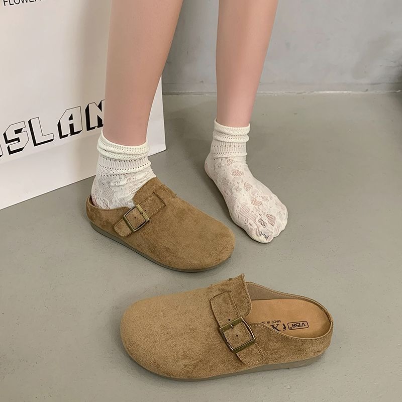 經典麂皮勃肯鞋 半拖 拖鞋 前包後空 麂皮 半包柏肯包頭 懶人拖 穆勒鞋 包頭鞋 包頭拖鞋 涼鞋 拖鞋女 拖鞋M99-1-細節圖7