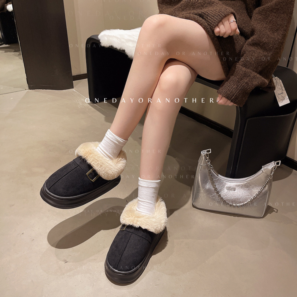 韓國東大門 可愛厚底毛毛雪靴 可愛內刷毛羊羔毛 保暖靴 雪地靴 增高 厚底 短筒 毛毛靴 英倫風 瘦瘦小短靴 F669-細節圖3