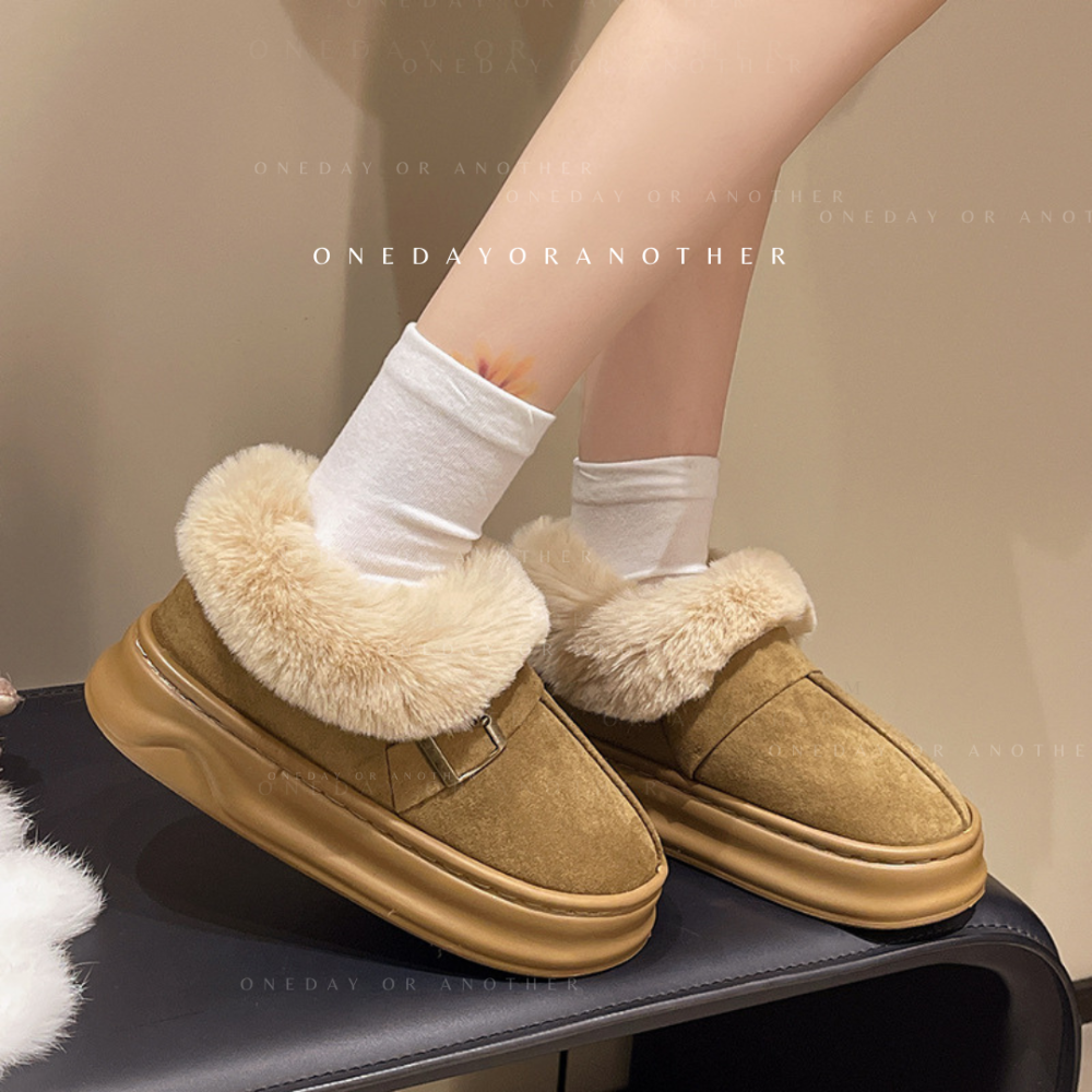 韓國東大門 可愛厚底毛毛雪靴 可愛內刷毛羊羔毛 保暖靴 雪地靴 增高 厚底 短筒 毛毛靴 英倫風 瘦瘦小短靴 F669-細節圖4