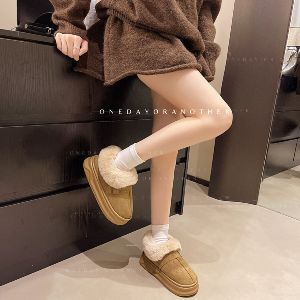 韓國東大門 可愛厚底毛毛雪靴 可愛內刷毛羊羔毛 保暖靴 雪地靴 增高 厚底 短筒 毛毛靴 英倫風 瘦瘦小短靴 F669-細節圖6