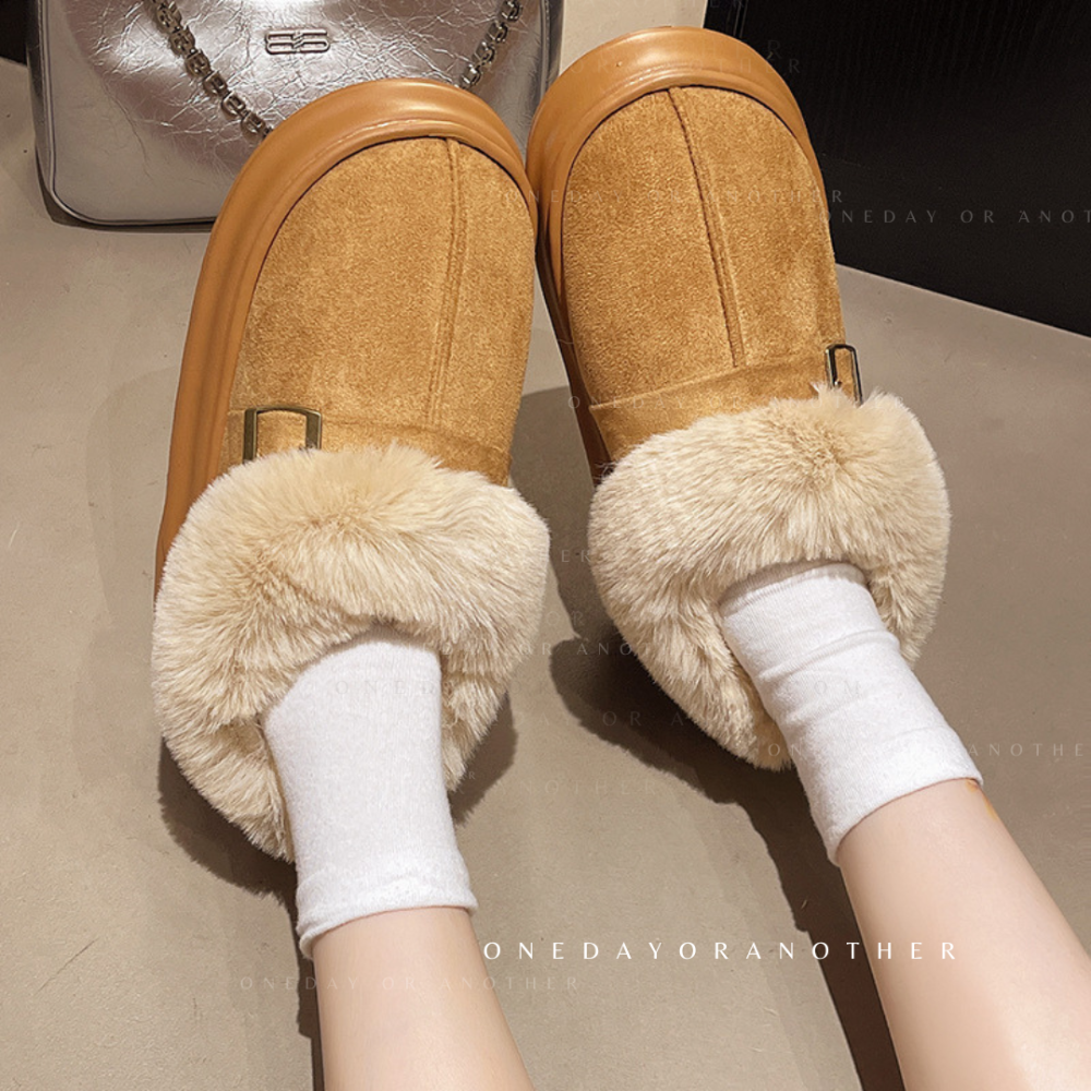 韓國東大門 可愛厚底毛毛雪靴 可愛內刷毛羊羔毛 保暖靴 雪地靴 增高 厚底 短筒 毛毛靴 英倫風 瘦瘦小短靴 F669-細節圖7