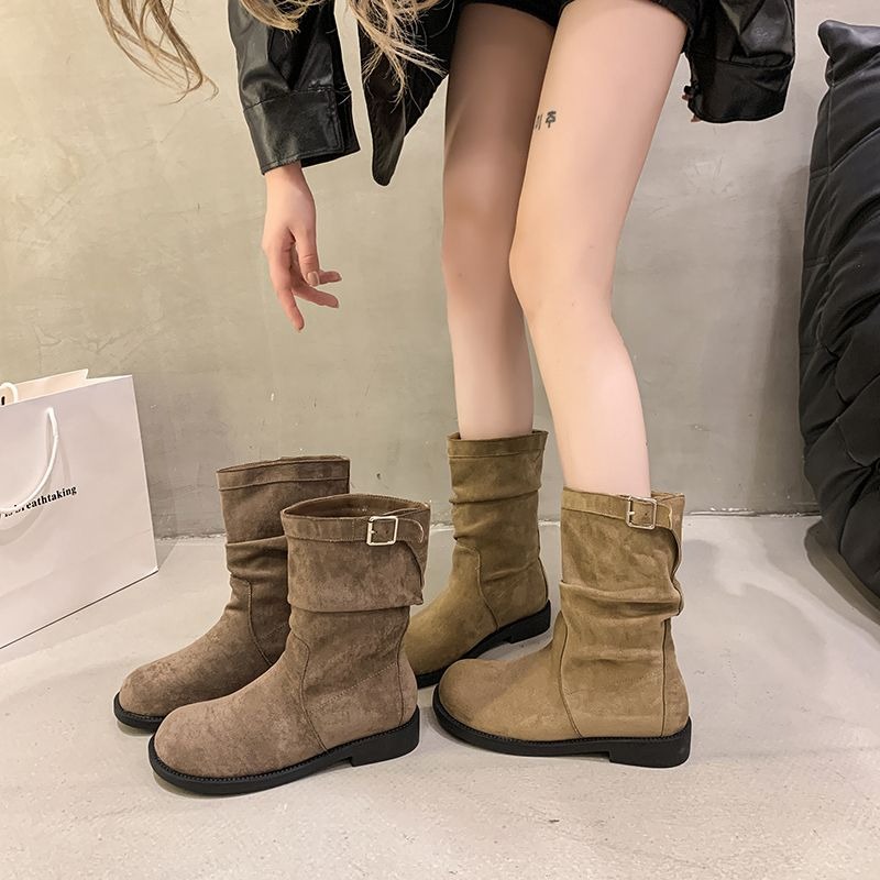 金屬釦環圓頭中筒靴 切爾西靴 中筒靴 煙管靴 短靴 切爾西靴 粗跟中筒機車靴 韓版中筒靴 粗跟 馬靴 馬丁鞋 G2607-細節圖2