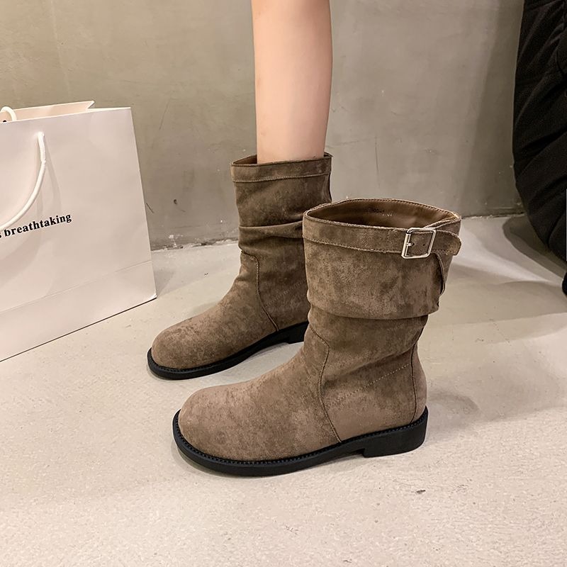 金屬釦環圓頭中筒靴 切爾西靴 中筒靴 煙管靴 短靴 切爾西靴 粗跟中筒機車靴 韓版中筒靴 粗跟 馬靴 馬丁鞋 G2607-細節圖7