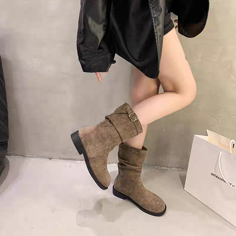 金屬釦環圓頭中筒靴 切爾西靴 中筒靴 煙管靴 短靴 切爾西靴 粗跟中筒機車靴 韓版中筒靴 粗跟 馬靴 馬丁鞋 G2607-細節圖8