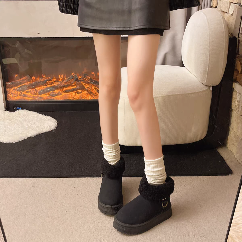 韓國東大門 羊羔翻毛厚底雪靴 保暖內刷毛羊羔毛 防水雪靴 雪地靴 增高 厚底 靴子 短筒靴 保暖靴 內鋪毛 2588-細節圖3