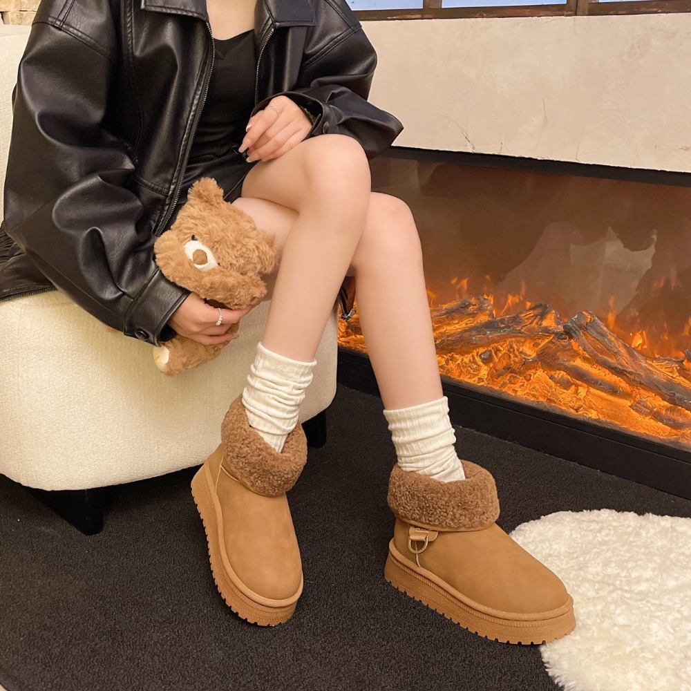 韓國東大門 羊羔翻毛厚底雪靴 保暖內刷毛羊羔毛 防水雪靴 雪地靴 增高 厚底 靴子 短筒靴 保暖靴 內鋪毛 2588-細節圖4