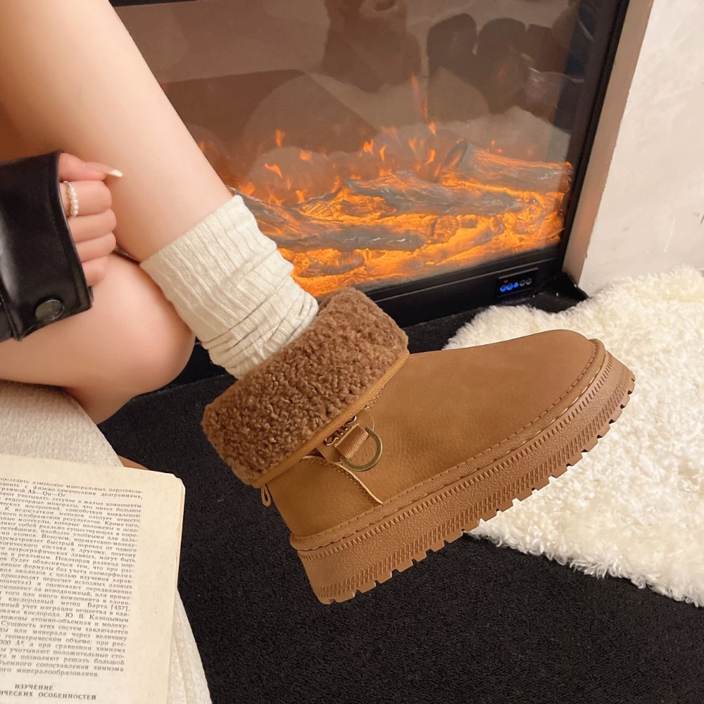 韓國東大門 羊羔翻毛厚底雪靴 保暖內刷毛羊羔毛 防水雪靴 雪地靴 增高 厚底 靴子 短筒靴 保暖靴 內鋪毛 2588-細節圖5