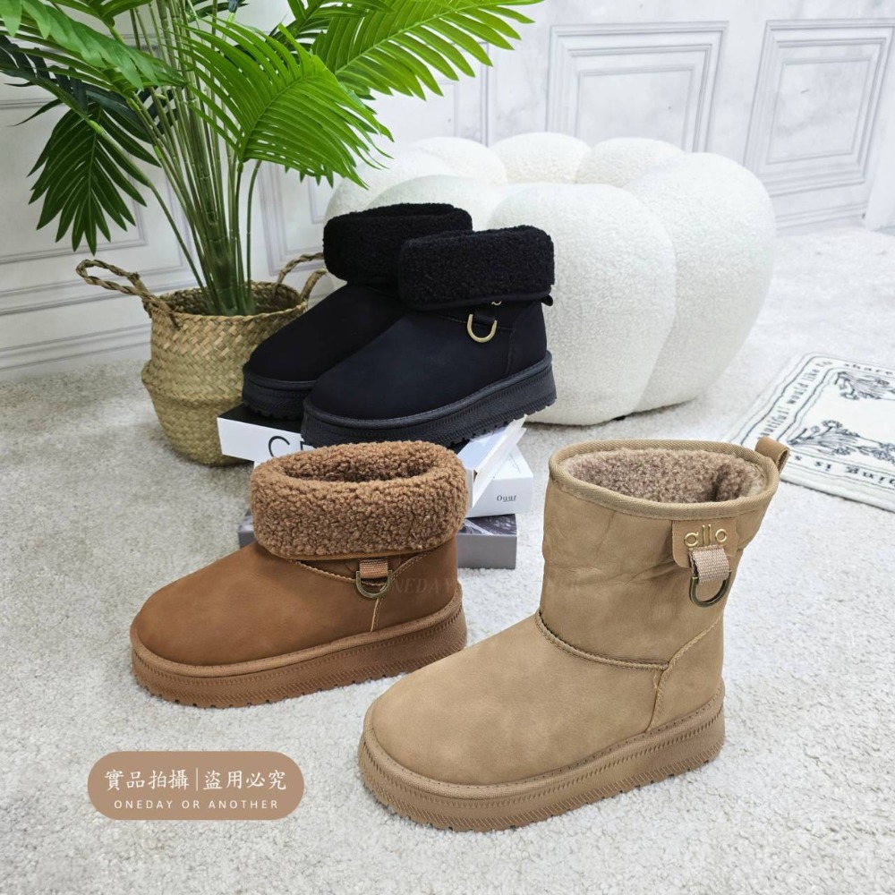 韓國東大門 羊羔翻毛厚底雪靴 保暖內刷毛羊羔毛 防水雪靴 雪地靴 增高 厚底 靴子 短筒靴 保暖靴 內鋪毛 2588-細節圖8
