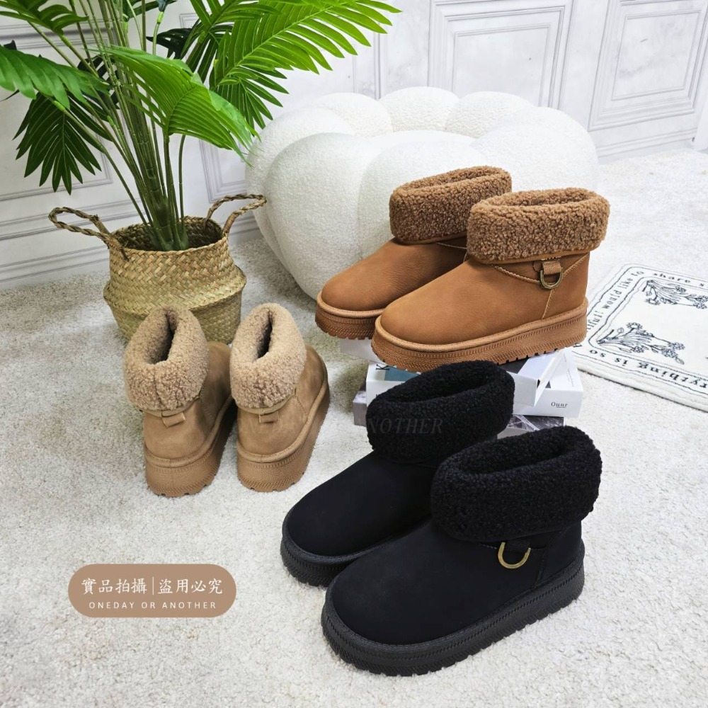 韓國東大門 羊羔翻毛厚底雪靴 保暖內刷毛羊羔毛 防水雪靴 雪地靴 增高 厚底 靴子 短筒靴 保暖靴 內鋪毛 2588-細節圖9