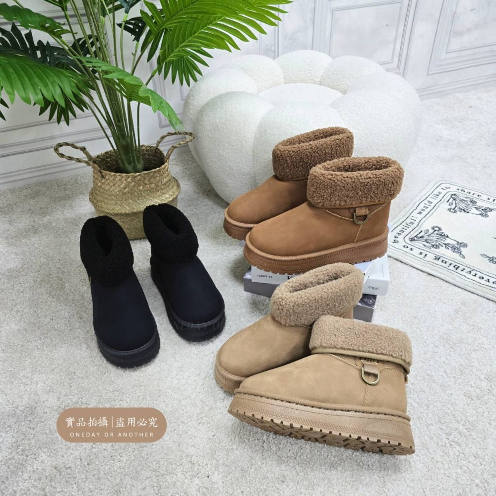 韓國東大門 羊羔翻毛厚底雪靴 保暖內刷毛羊羔毛 防水雪靴 雪地靴 增高 厚底 靴子 短筒靴 保暖靴 內鋪毛 2588-細節圖10