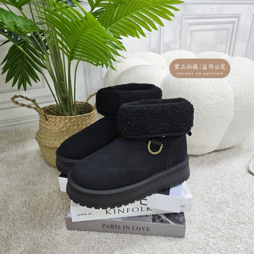 韓國東大門 羊羔翻毛厚底雪靴 保暖內刷毛羊羔毛 防水雪靴 雪地靴 增高 厚底 靴子 短筒靴 保暖靴 內鋪毛 2588-規格圖11