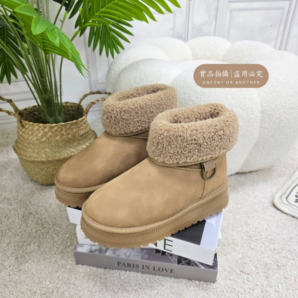 韓國東大門 羊羔翻毛厚底雪靴 保暖內刷毛羊羔毛 防水雪靴 雪地靴 增高 厚底 靴子 短筒靴 保暖靴 內鋪毛 2588-規格圖11